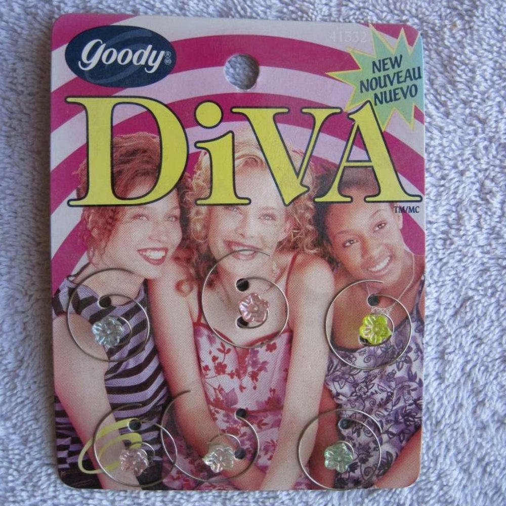 6 Goody Diva Mini Spin Pin Plastic Flower Charm Bun Accent Spiral Hair Accessory
